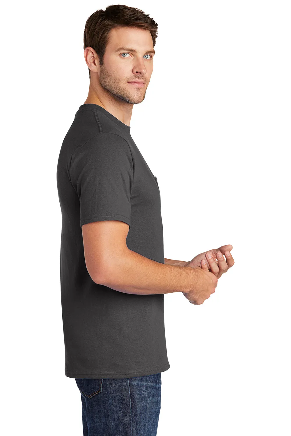 Port & Company Mens Core Short Sleeve Crewneck T-Shirt w/ Pocket - Charcoal Grey  Buy the latest Clothing Port-Company