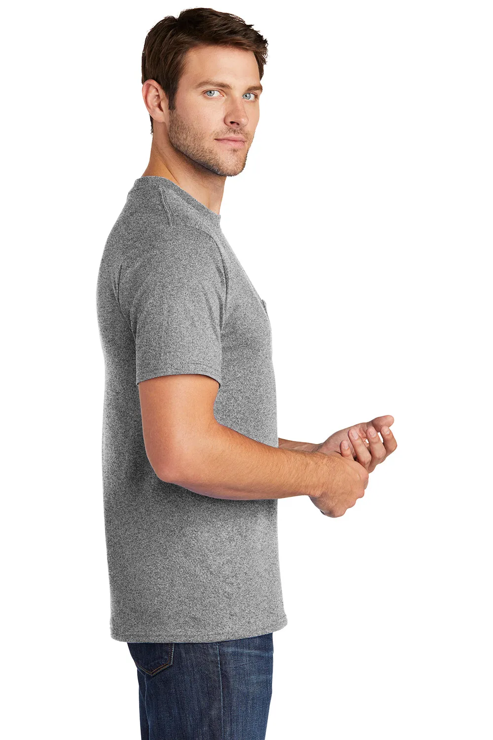 Port & Company Mens Core Short Sleeve Crewneck T-Shirt w/ Pocket - Heather Grey  Buy the latest Clothing Port-Company