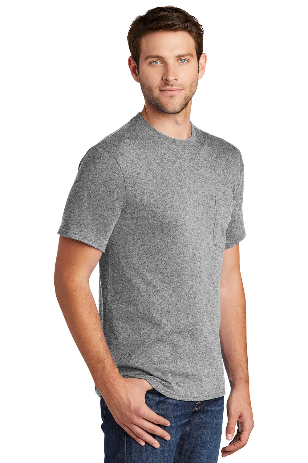 Port & Company Mens Core Short Sleeve Crewneck T-Shirt w/ Pocket - Heather Grey  Buy the latest Clothing Port-Company