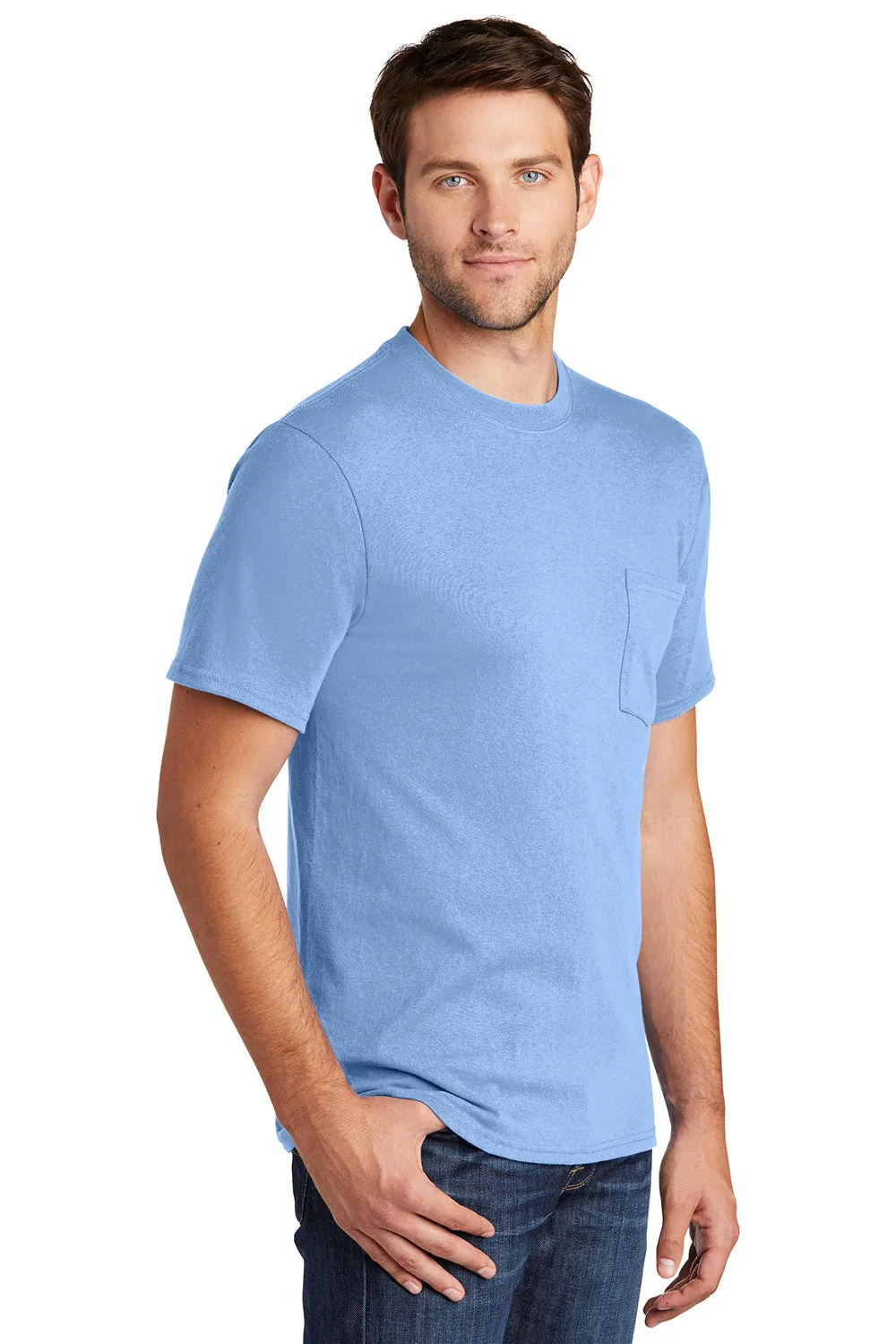Port & Company Mens Core Short Sleeve Crewneck T-Shirt w/ Pocket - Light Blue  Buy the latest Clothing Port-Company