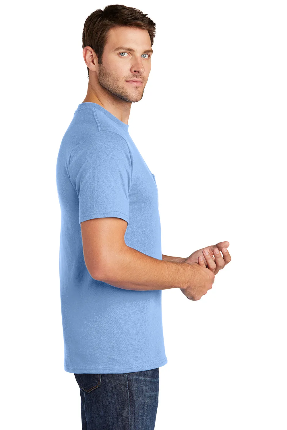 Port & Company Mens Core Short Sleeve Crewneck T-Shirt w/ Pocket - Light Blue  Buy the latest Clothing Port-Company