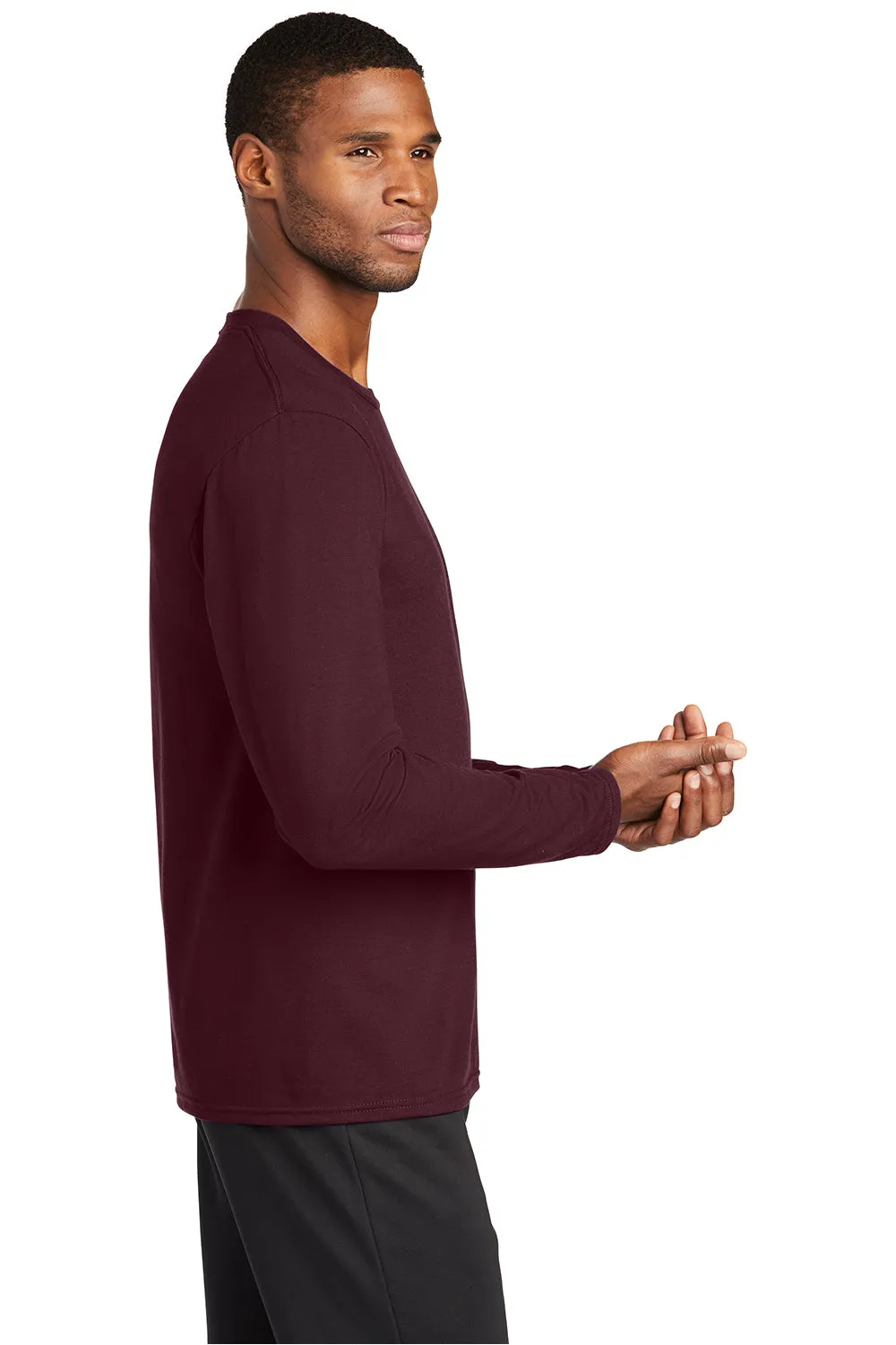 Port & Company Mens Dry Zone Performance Moisture Wicking Long Sleeve Crewneck T-Shirt - Athletic Maroon  Buy the latest Clothing Port-Company
