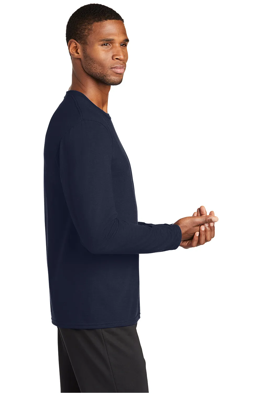 Port & Company Mens Dry Zone Performance Moisture Wicking Long Sleeve Crewneck T-Shirt - Deep Navy Blue  Buy the latest Clothing Port-Company