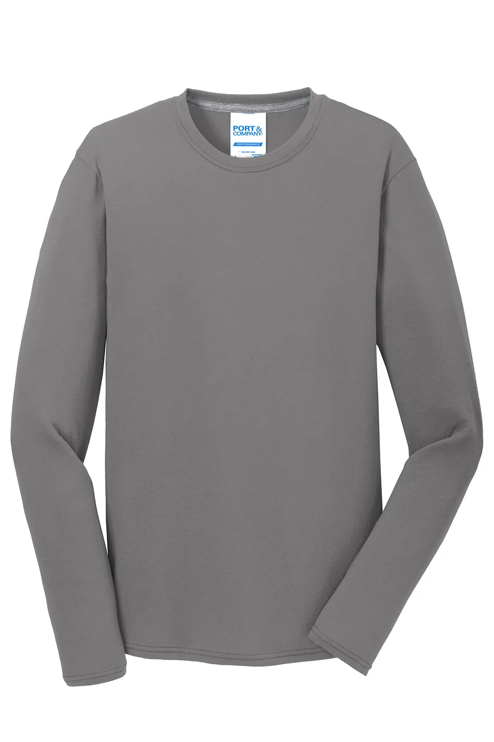 Port & Company Mens Dry Zone Performance Moisture Wicking Long Sleeve Crewneck T-Shirt - Medium Grey  Buy the latest Clothing Port-Company
