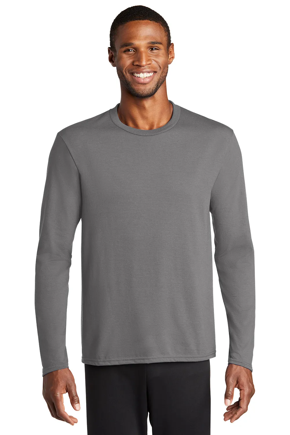 Port & Company Mens Dry Zone Performance Moisture Wicking Long Sleeve Crewneck T-Shirt - Medium Grey  Buy the latest Clothing Port-Company