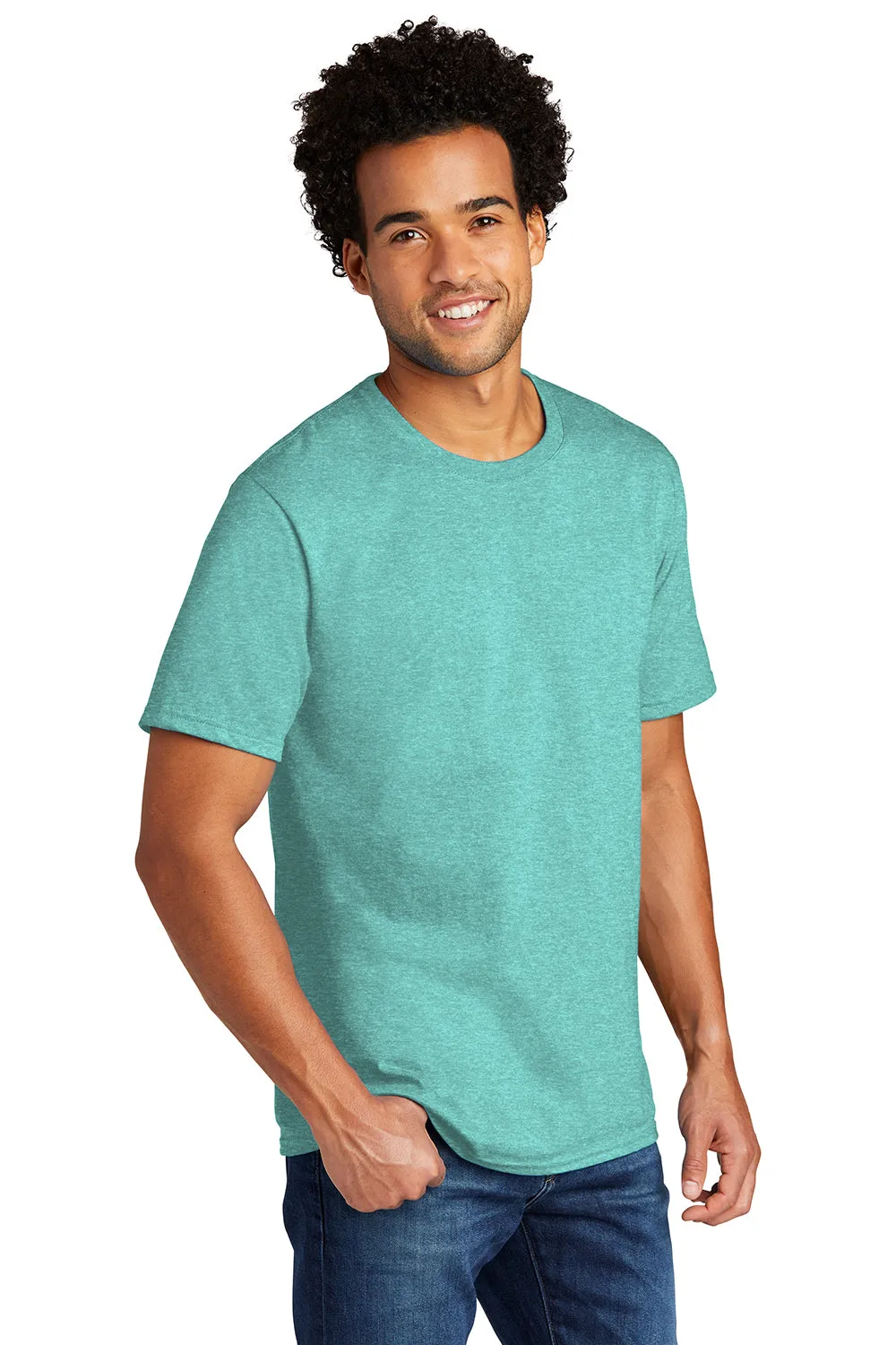 Port & Company Mens Short Sleeve Crewneck T-Shirt - Heather Vivid Teal Green  Buy the latest Clothing Port-Company
