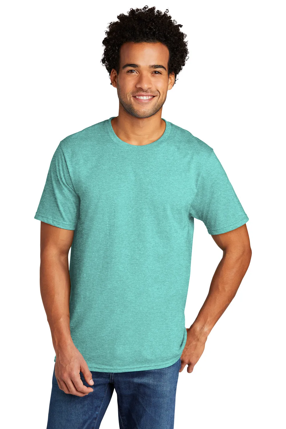 Port & Company Mens Short Sleeve Crewneck T-Shirt - Heather Vivid Teal Green  Buy the latest Clothing Port-Company