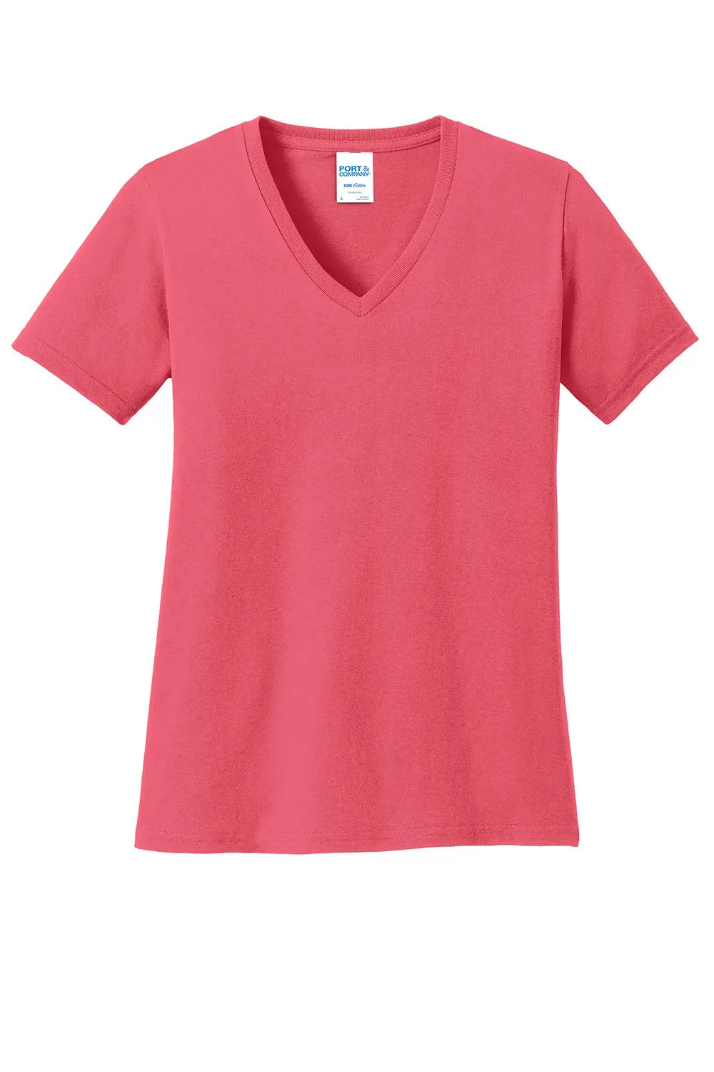 Port & Company Womens Core Short Sleeve V-Neck T-Shirt - Coral  Buy the latest Clothing Port-Company