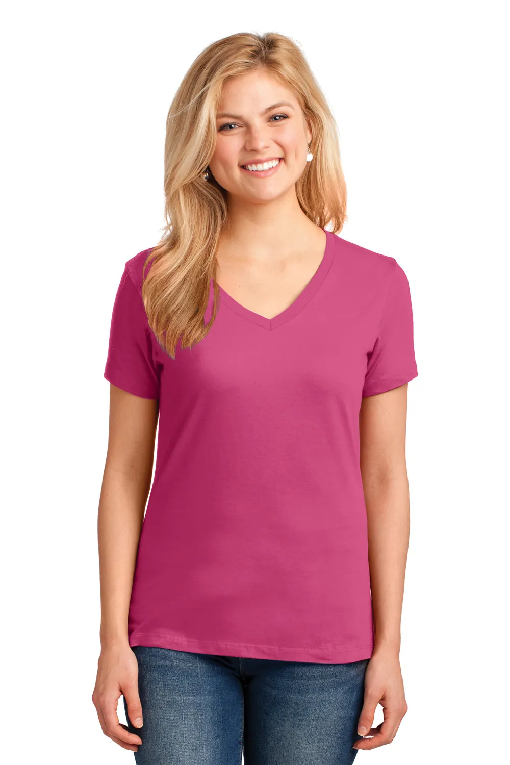 Port & Company Womens Core Short Sleeve V-Neck T-Shirt - Sangria Pink  Buy the latest Clothing Port-Company