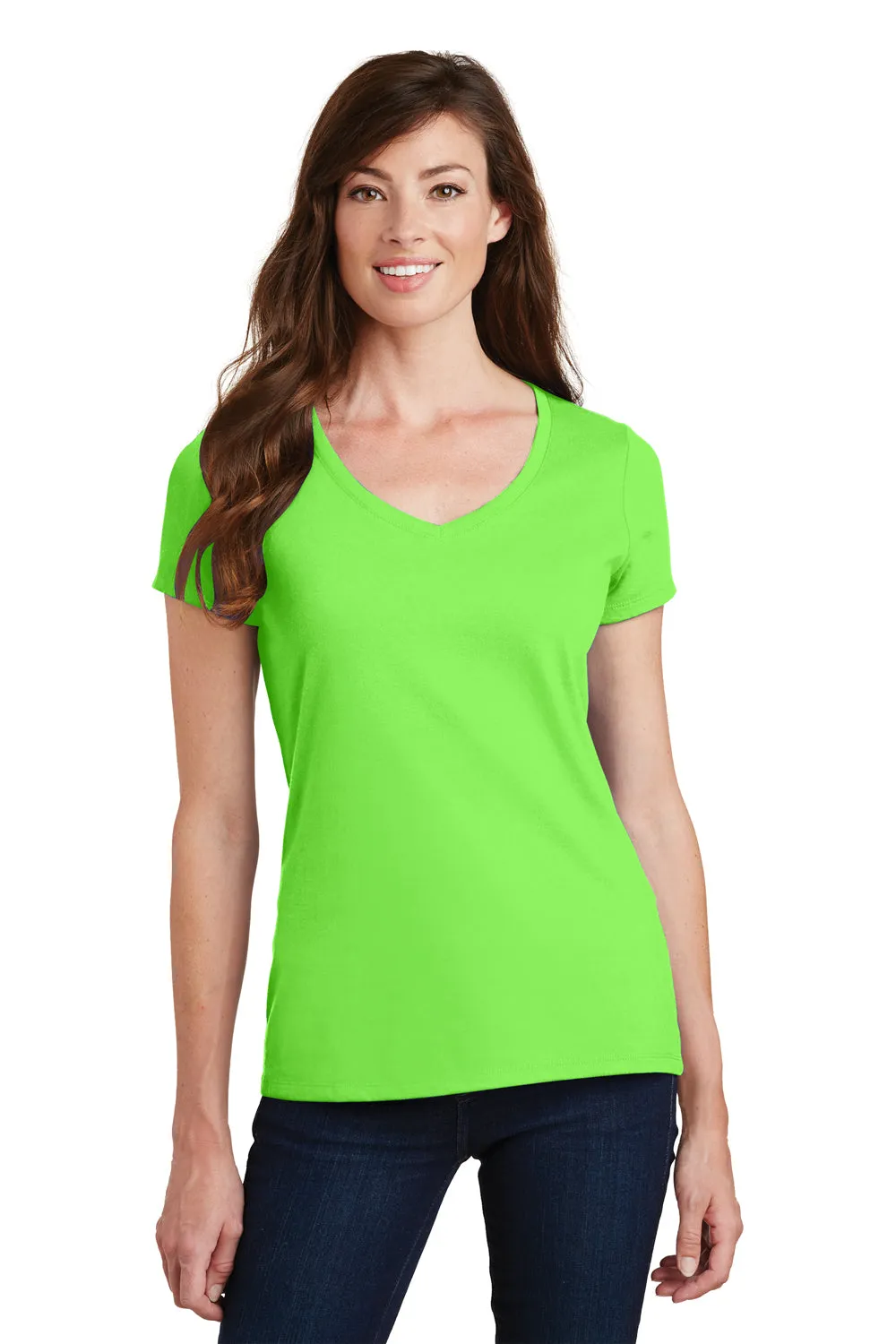 Port & Company Womens Fan Favorite Short Sleeve V-Neck T-Shirt - Flash Green - Closeout  Buy the latest Clothing Port-Company