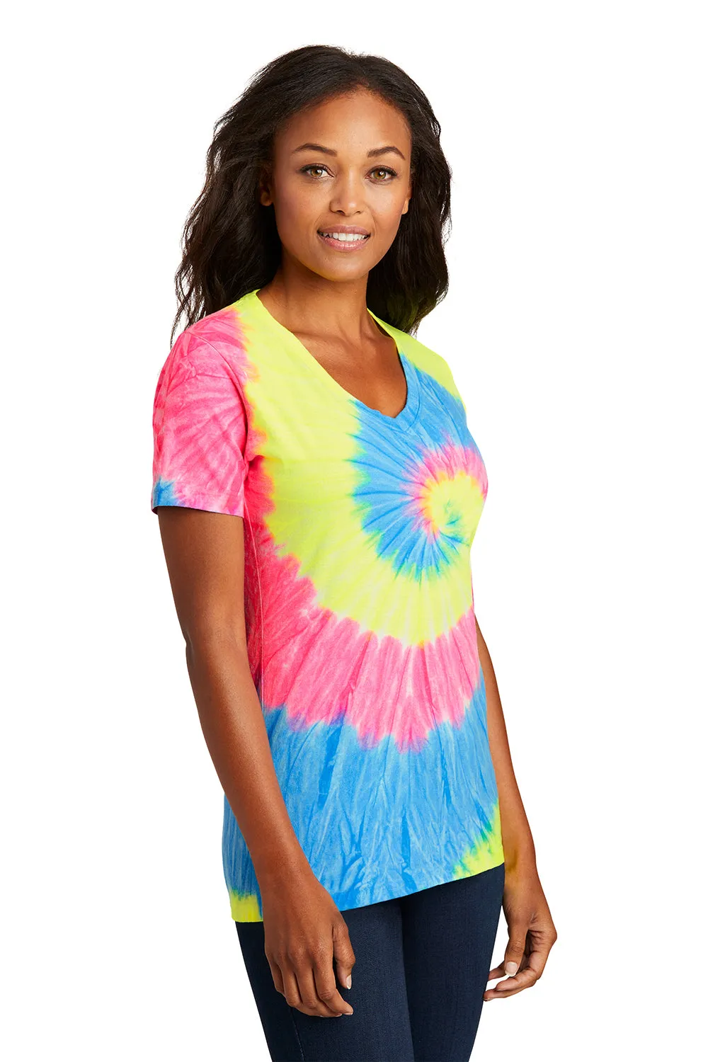 Port & Company Womens Tie-Dye Short Sleeve V-Neck T-Shirt - Neon Rainbow  Buy the latest Clothing Port-Company