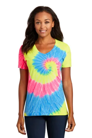 Port & Company Womens Tie-Dye Short Sleeve V-Neck T-Shirt - Neon Rainbow  Buy the latest Clothing Port-Company