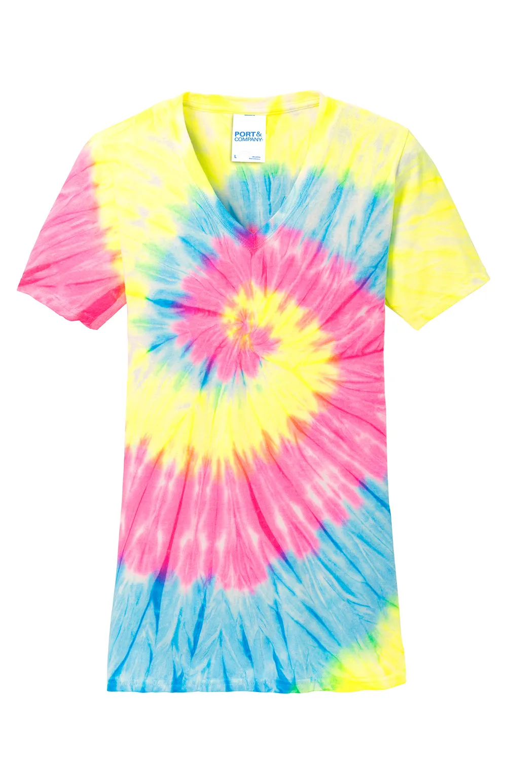 Port & Company Womens Tie-Dye Short Sleeve V-Neck T-Shirt - Neon Rainbow  Buy the latest Clothing Port-Company