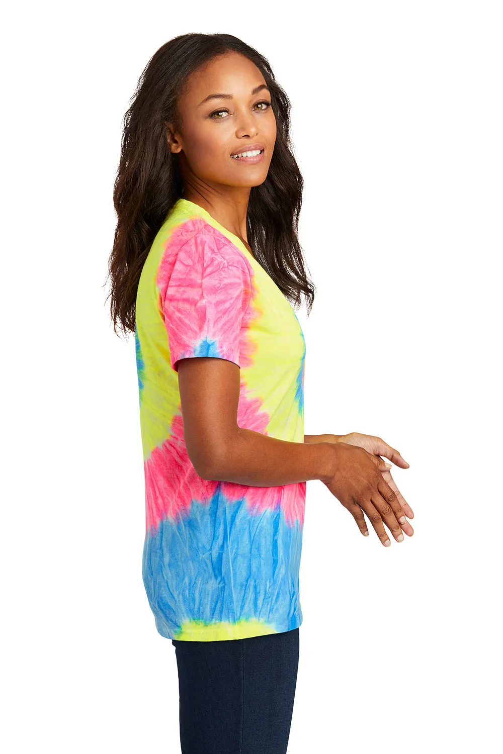 Port & Company Womens Tie-Dye Short Sleeve V-Neck T-Shirt - Neon Rainbow  Buy the latest Clothing Port-Company