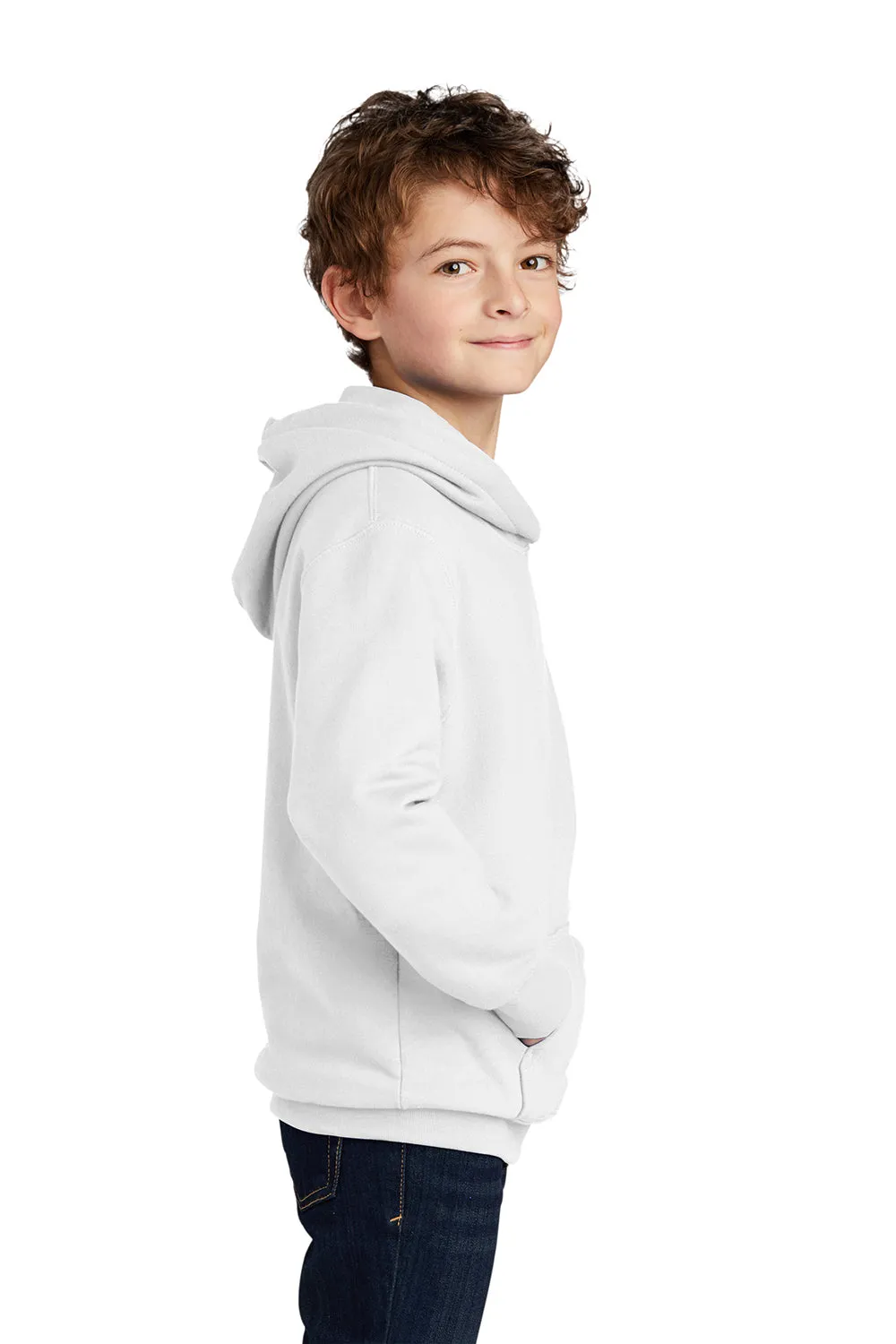 Port & Company Youth Fan Favorite Fleece Hooded Sweatshirt Hoodie w/ Pouch Pocket - White  Buy the latest Clothing Port-Company