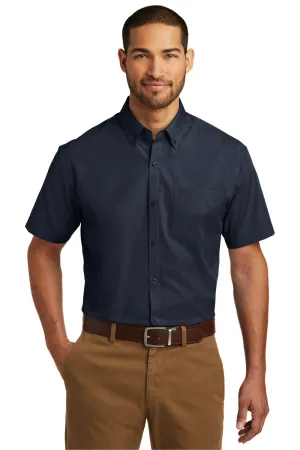 Port Authority Mens Carefree Stain Resistant Short Sleeve Button Down Shirt w/ Pocket - River Navy Blue  Premium quality Clothing Port-Authority