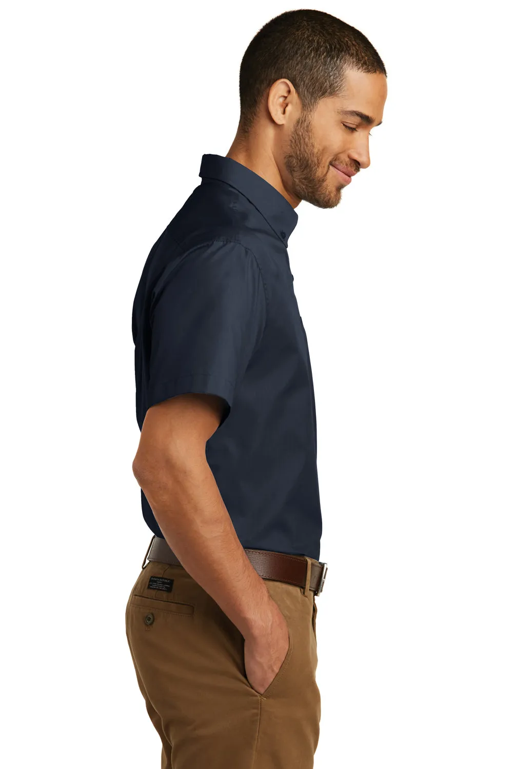 Port Authority Mens Carefree Stain Resistant Short Sleeve Button Down Shirt w/ Pocket - River Navy Blue  Premium quality Clothing Port-Authority