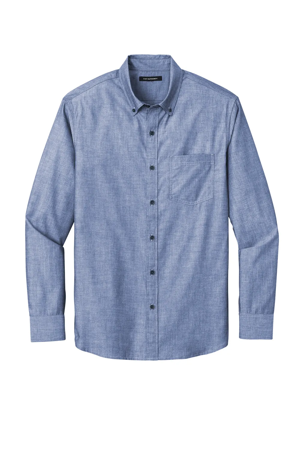 Port Authority Mens Chambray Easy Care Long Sleeve Button Down Shirt w/ Pocket - Moonlight Blue - Closeout  Premium quality Clothing Port-Authority