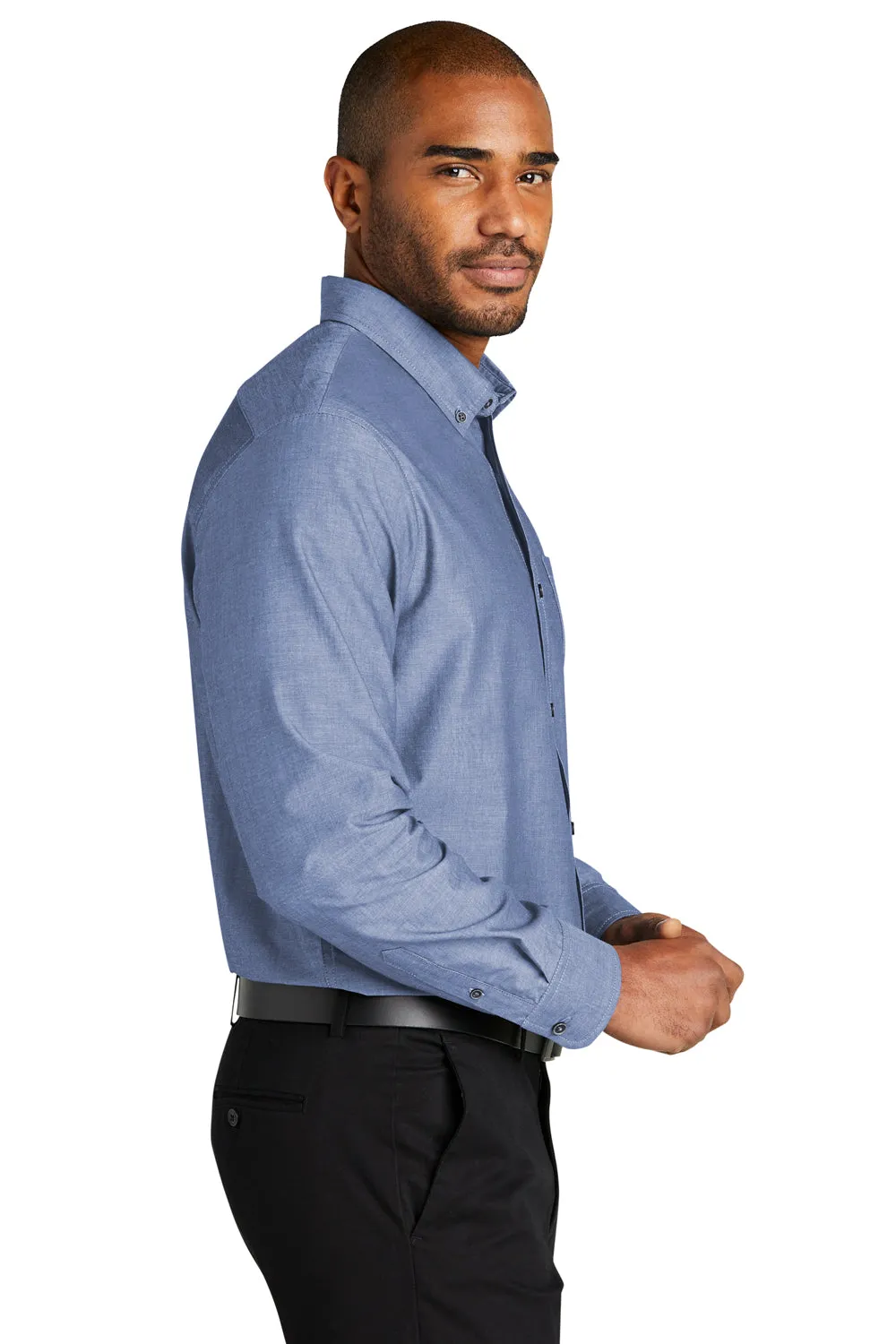 Port Authority Mens Chambray Easy Care Long Sleeve Button Down Shirt w/ Pocket - Moonlight Blue - Closeout  Premium quality Clothing Port-Authority
