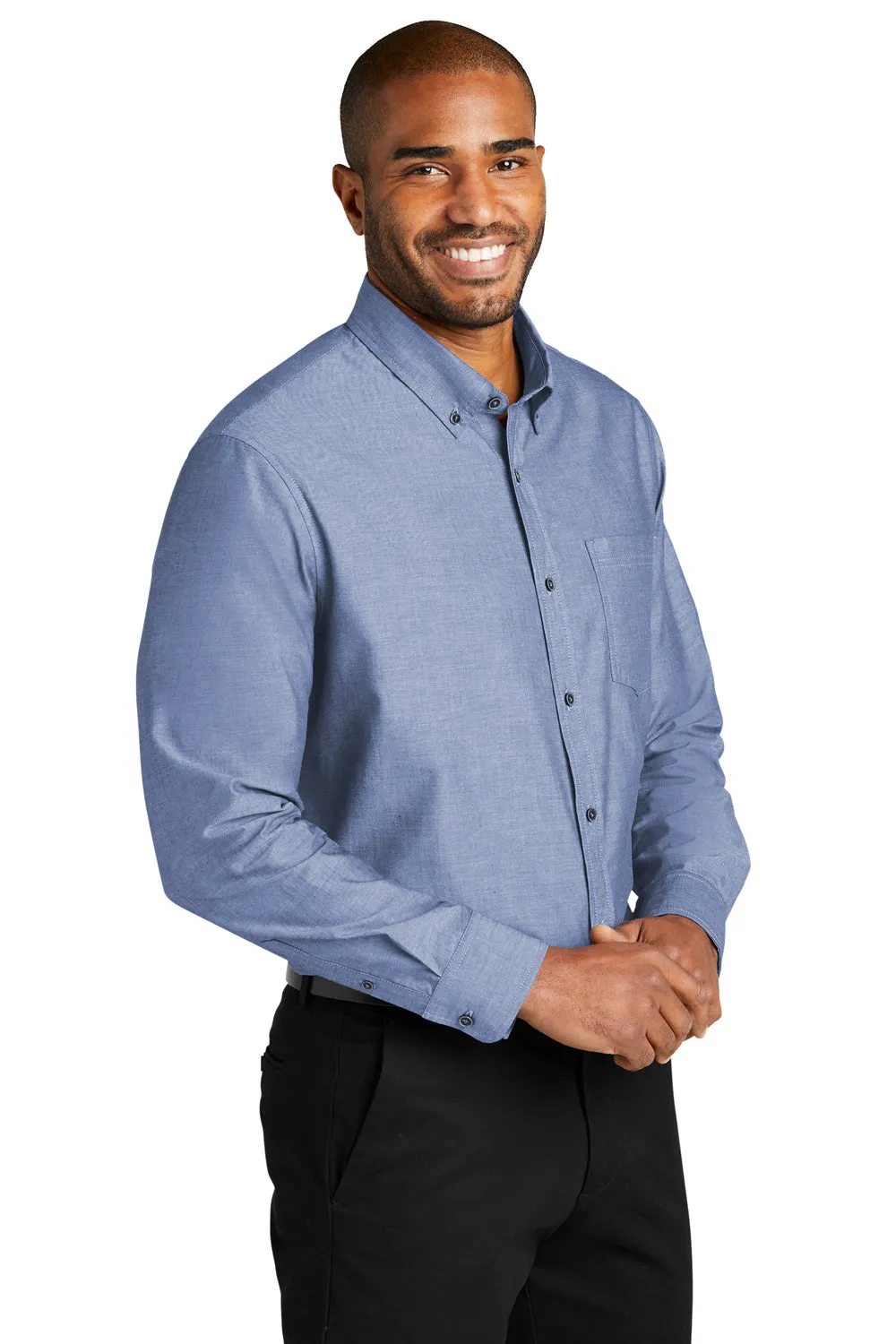 Port Authority Mens Chambray Easy Care Long Sleeve Button Down Shirt w/ Pocket - Moonlight Blue - Closeout  Premium quality Clothing Port-Authority