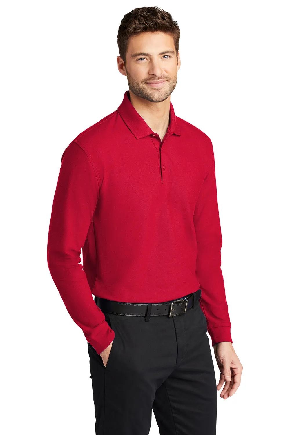 Port Authority Mens Core Classic Long Sleeve Polo Shirt - Rich Red  Premium quality Clothing Port-Authority