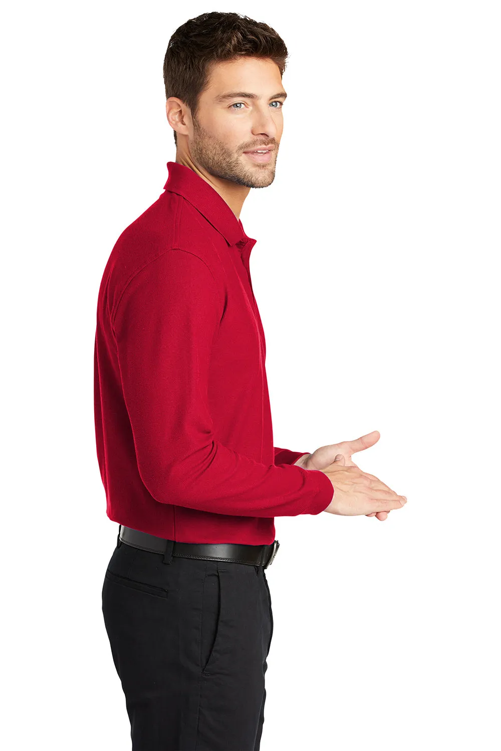 Port Authority Mens Core Classic Long Sleeve Polo Shirt - Rich Red  Premium quality Clothing Port-Authority