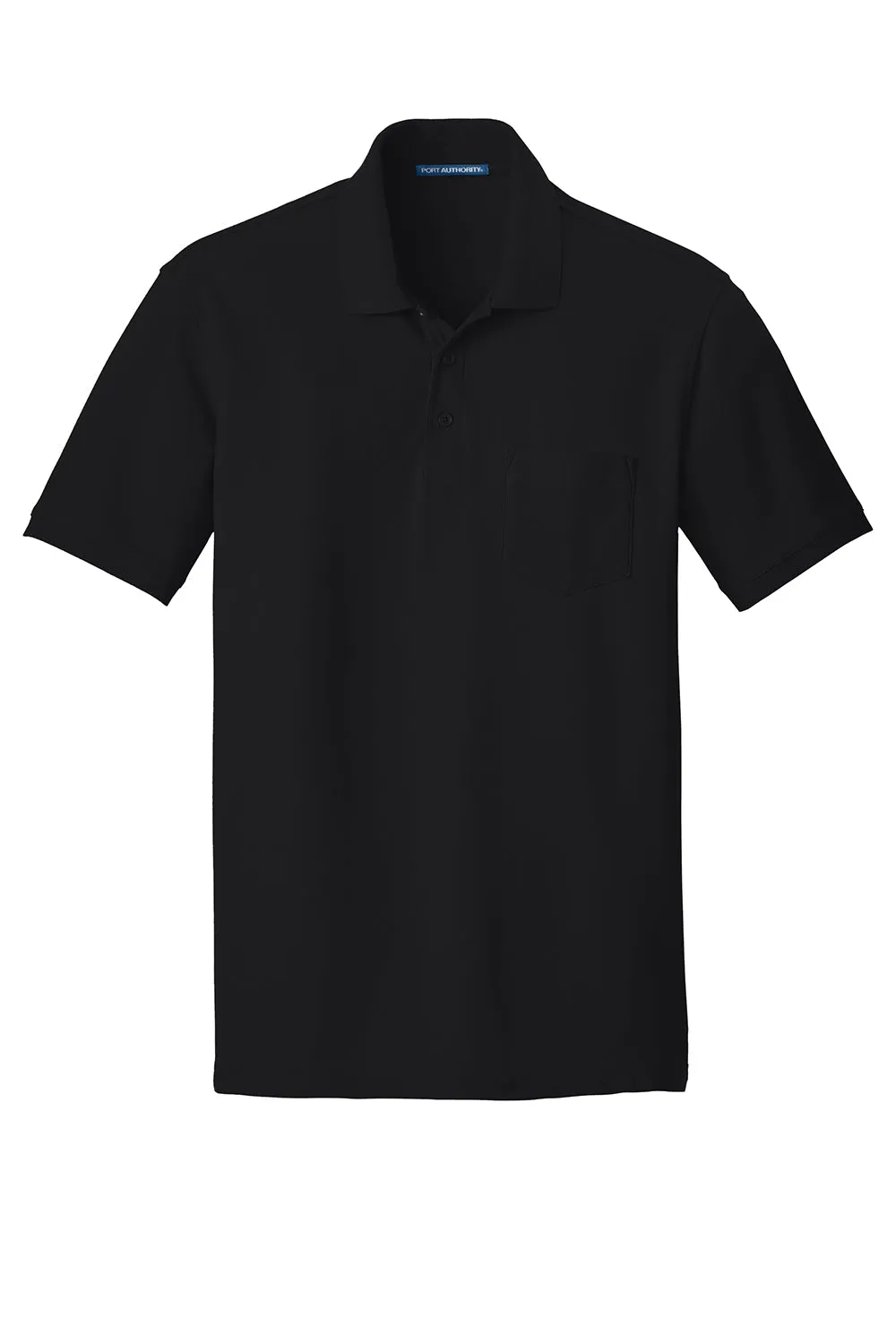 Port Authority Mens Core Classic Short Sleeve Polo Shirt w/ Pocket - Deep Black  Premium quality Clothing Port-Authority