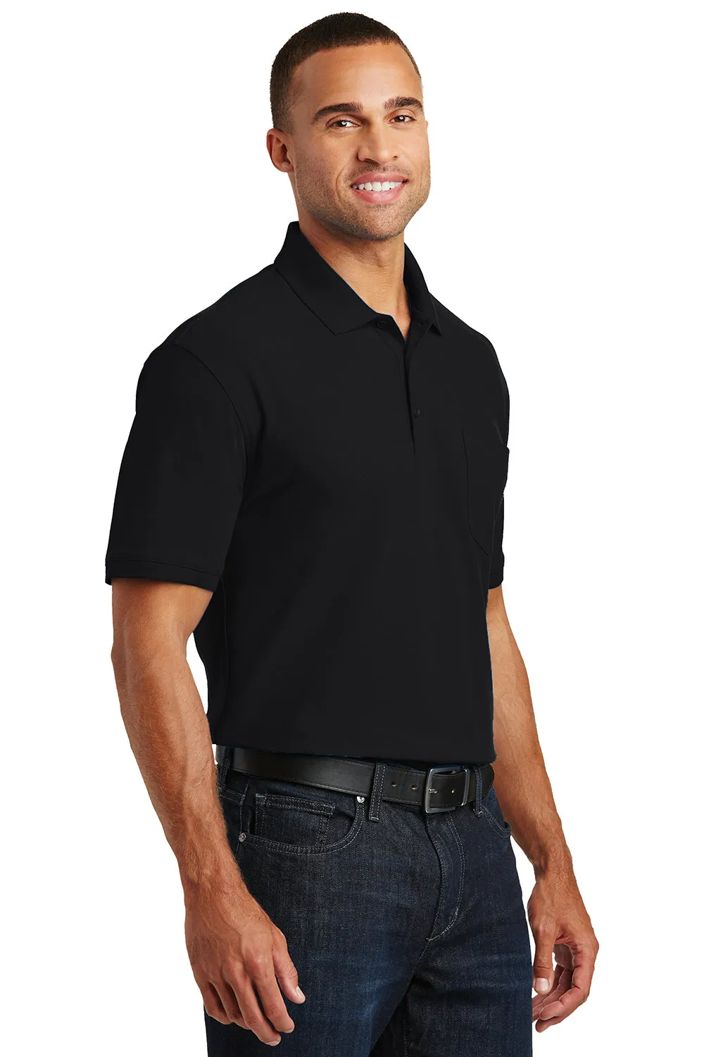 Port Authority Mens Core Classic Short Sleeve Polo Shirt w/ Pocket - Deep Black  Premium quality Clothing Port-Authority