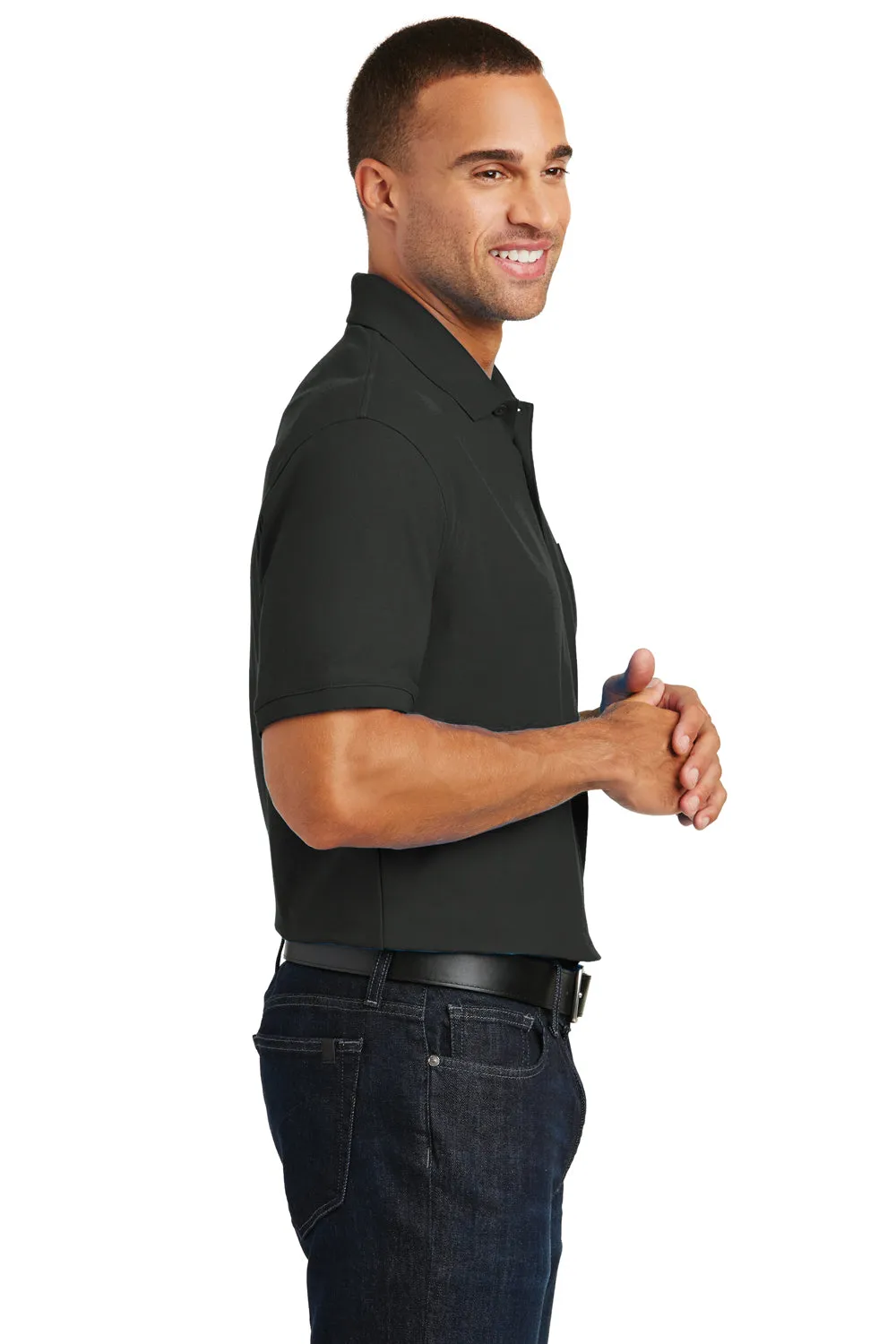 Port Authority Mens Core Classic Short Sleeve Polo Shirt w/ Pocket - Deep Black  Premium quality Clothing Port-Authority