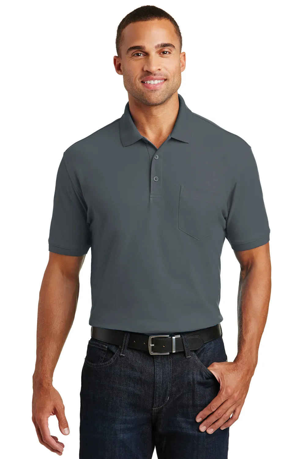 Port Authority Mens Core Classic Short Sleeve Polo Shirt w/ Pocket - Graphite Grey  Premium quality Clothing Port-Authority