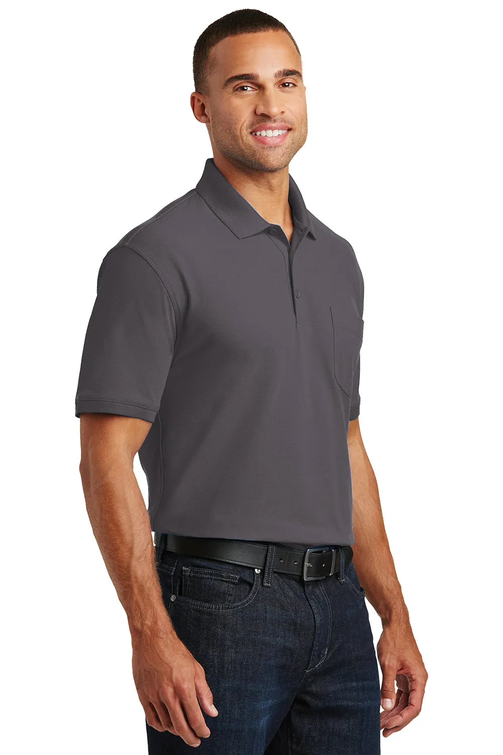 Port Authority Mens Core Classic Short Sleeve Polo Shirt w/ Pocket - Graphite Grey  Premium quality Clothing Port-Authority