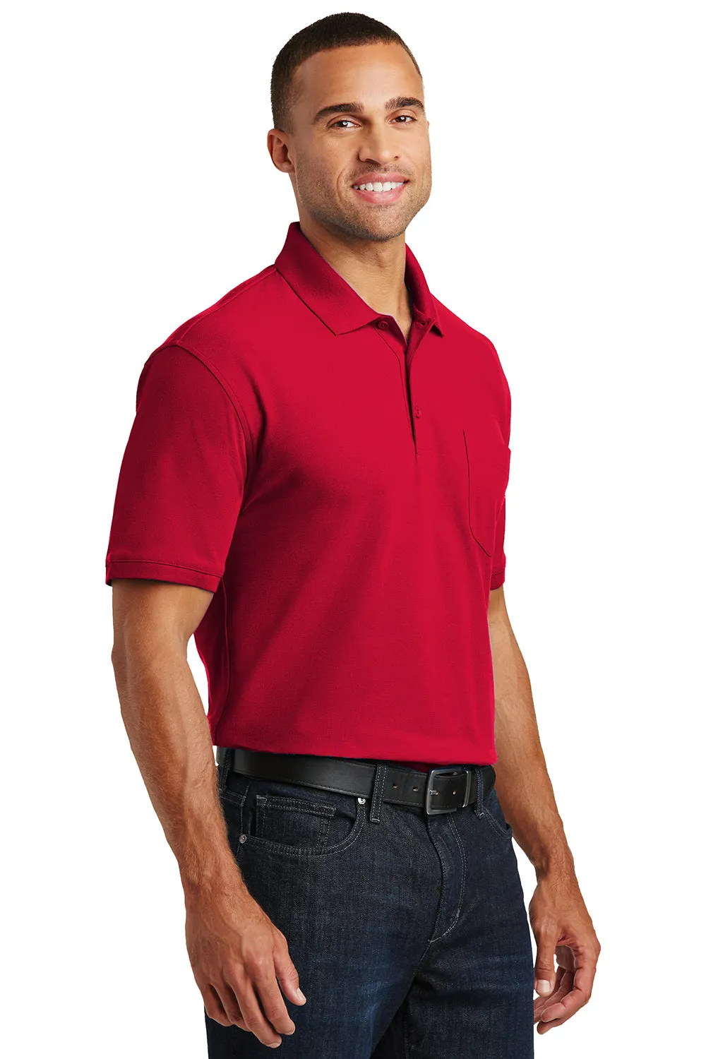 Port Authority Mens Core Classic Short Sleeve Polo Shirt w/ Pocket - Rich Red  Premium quality Clothing Port-Authority
