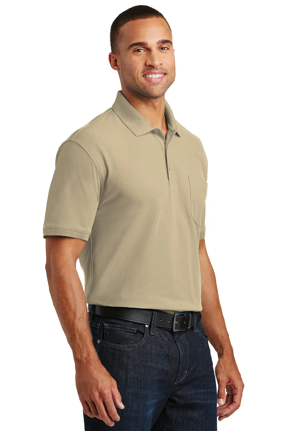 Port Authority Mens Core Classic Short Sleeve Polo Shirt w/ Pocket - Wheat - Closeout  Premium quality Clothing Port-Authority