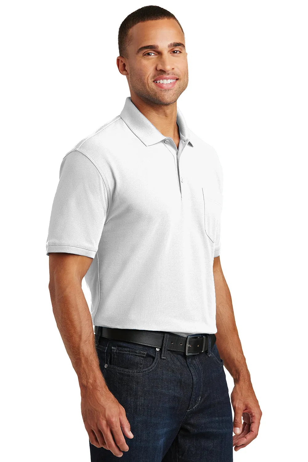 Port Authority Mens Core Classic Short Sleeve Polo Shirt w/ Pocket - White - Closeout  Premium quality Clothing Port-Authority