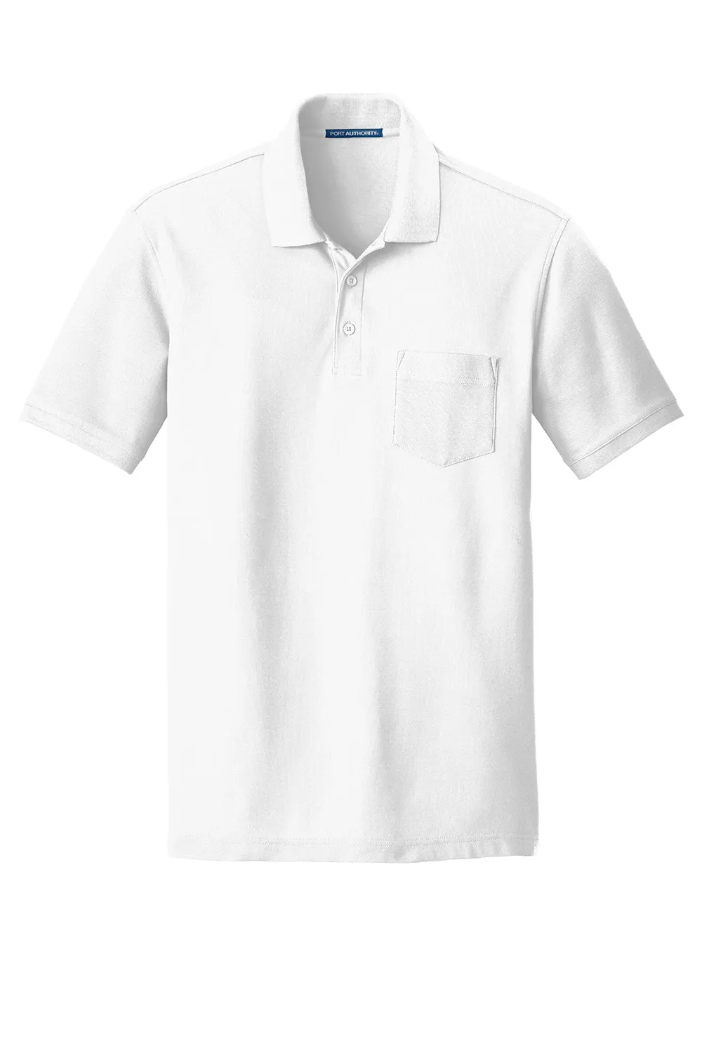 Port Authority Mens Core Classic Short Sleeve Polo Shirt w/ Pocket - White - Closeout  Premium quality Clothing Port-Authority