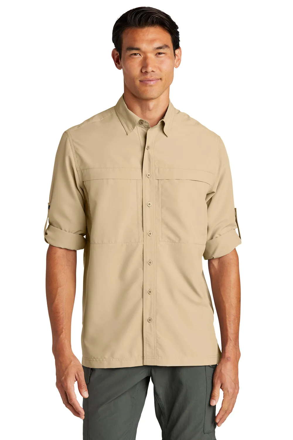 Port Authority Mens Daybreak Moisture Wicking Long Sleeve Button Down Shirt w/ Double Pockets - Oat  Premium quality Clothing Port-Authority
