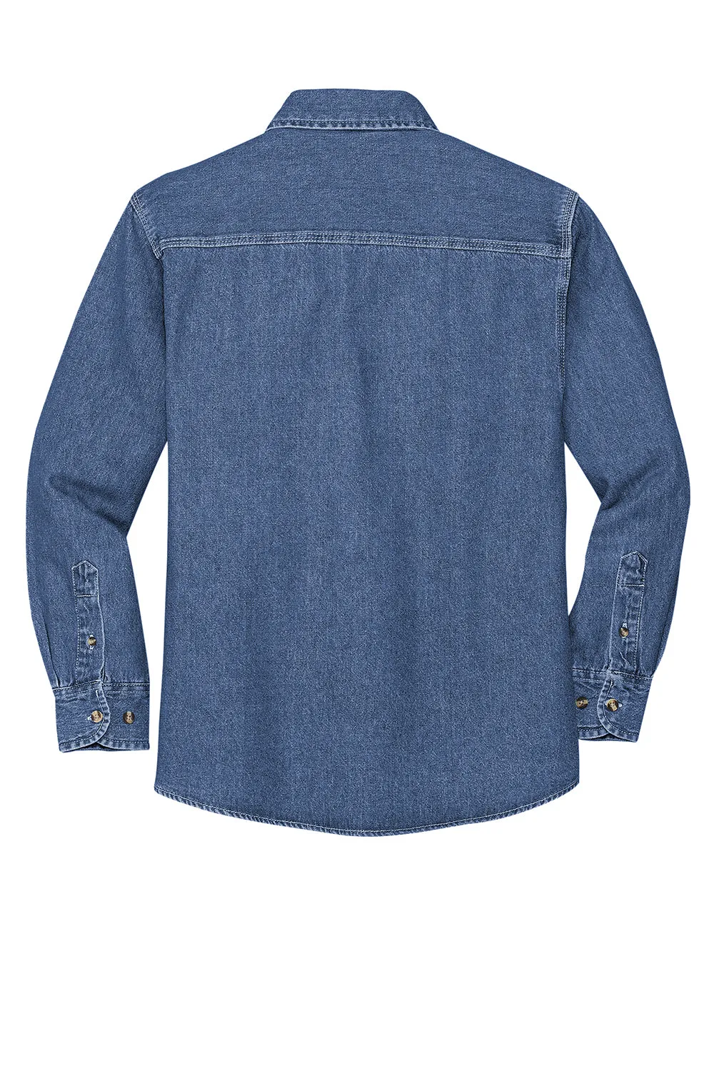 Port Authority Mens Denim Long Sleeve Button Down Shirt w/ Pocket - Dark Blue  Premium quality Clothing Port-Authority