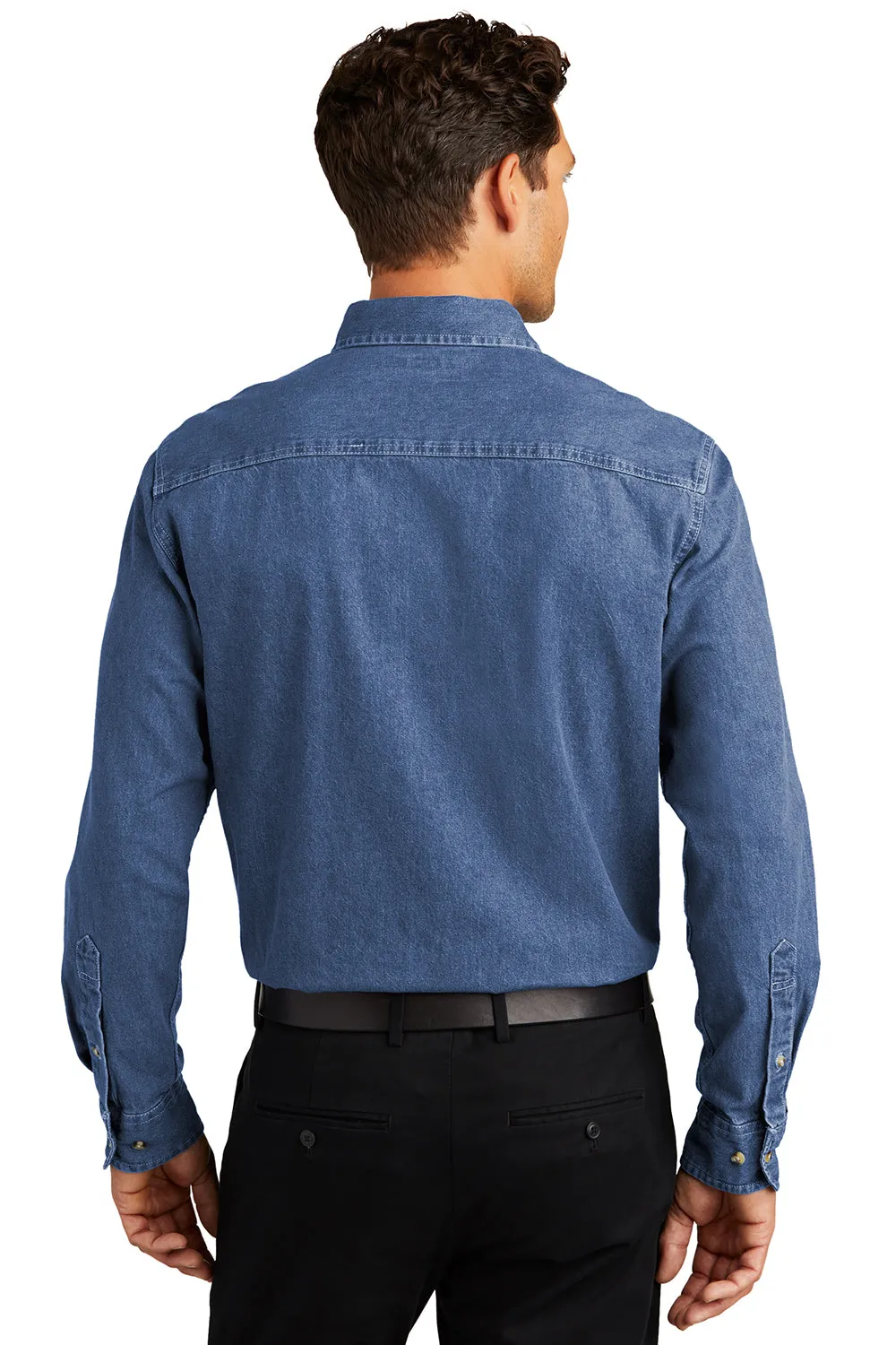 Port Authority Mens Denim Long Sleeve Button Down Shirt w/ Pocket - Dark Blue  Premium quality Clothing Port-Authority