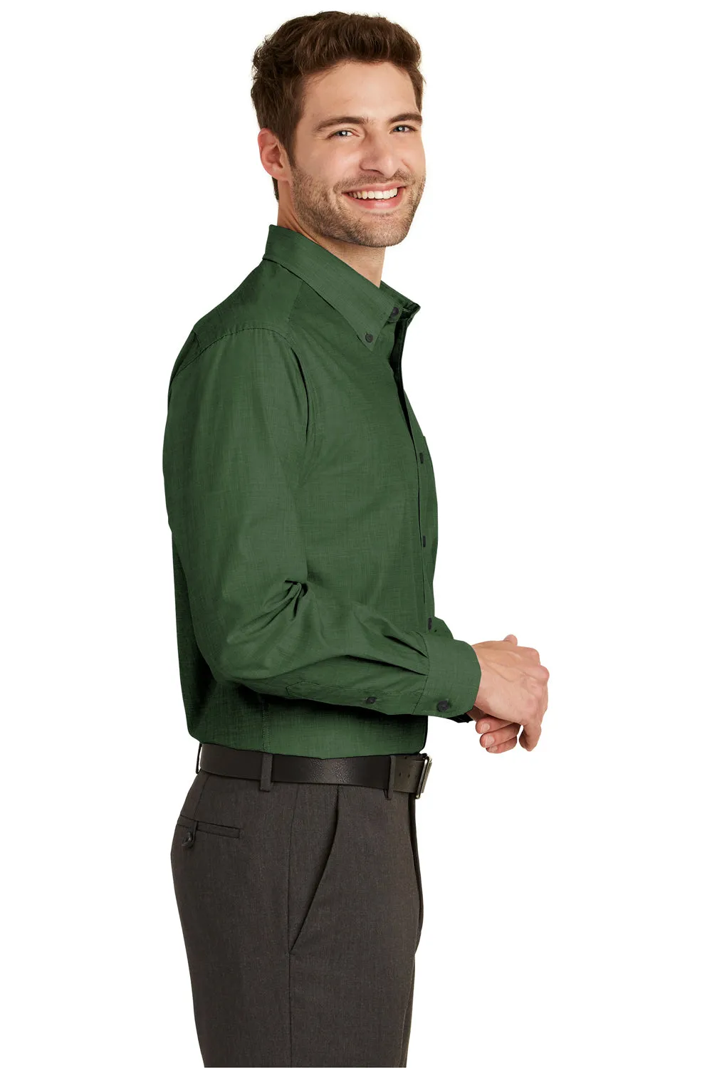Port Authority Mens Easy Care Wrinkle Resistant Long Sleeve Button Down Shirt w/ Pocket - Dark Cactus Green - Closeout  Premium quality Clothing Port-Authority