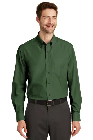Port Authority Mens Easy Care Wrinkle Resistant Long Sleeve Button Down Shirt w/ Pocket - Dark Cactus Green - Closeout  Premium quality Clothing Port-Authority
