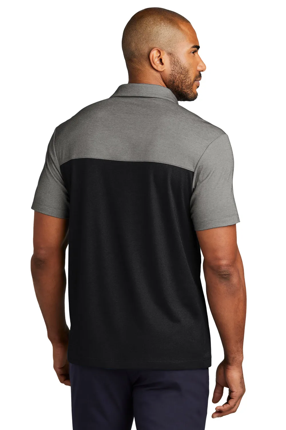 Port Authority Mens Fine Pique Blocked Moisture Wicking Short Sleeve Polo Shirt - Deep Black/Heather Charcoal Grey  Premium quality Clothing Port-Authority