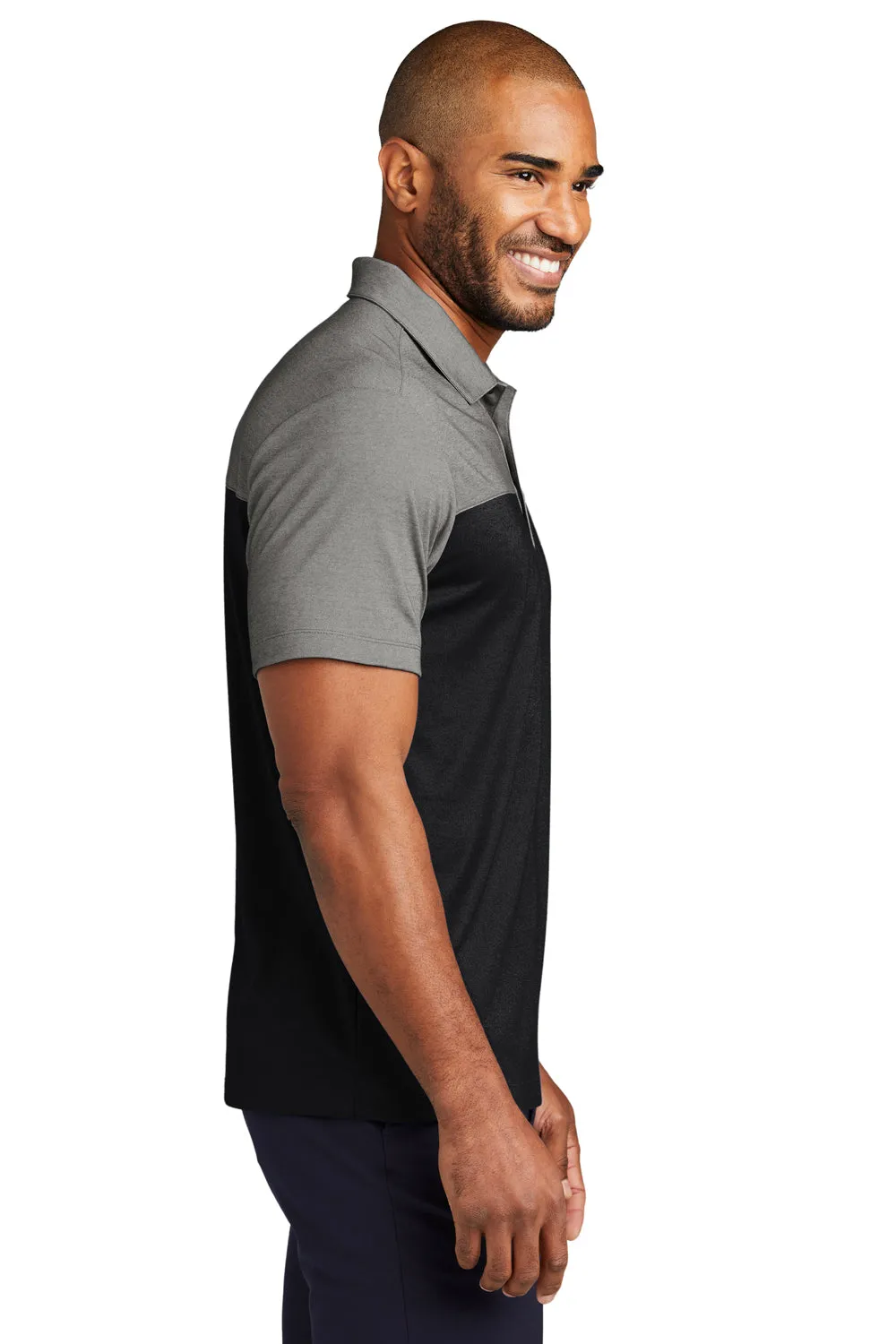 Port Authority Mens Fine Pique Blocked Moisture Wicking Short Sleeve Polo Shirt - Deep Black/Heather Charcoal Grey  Premium quality Clothing Port-Authority