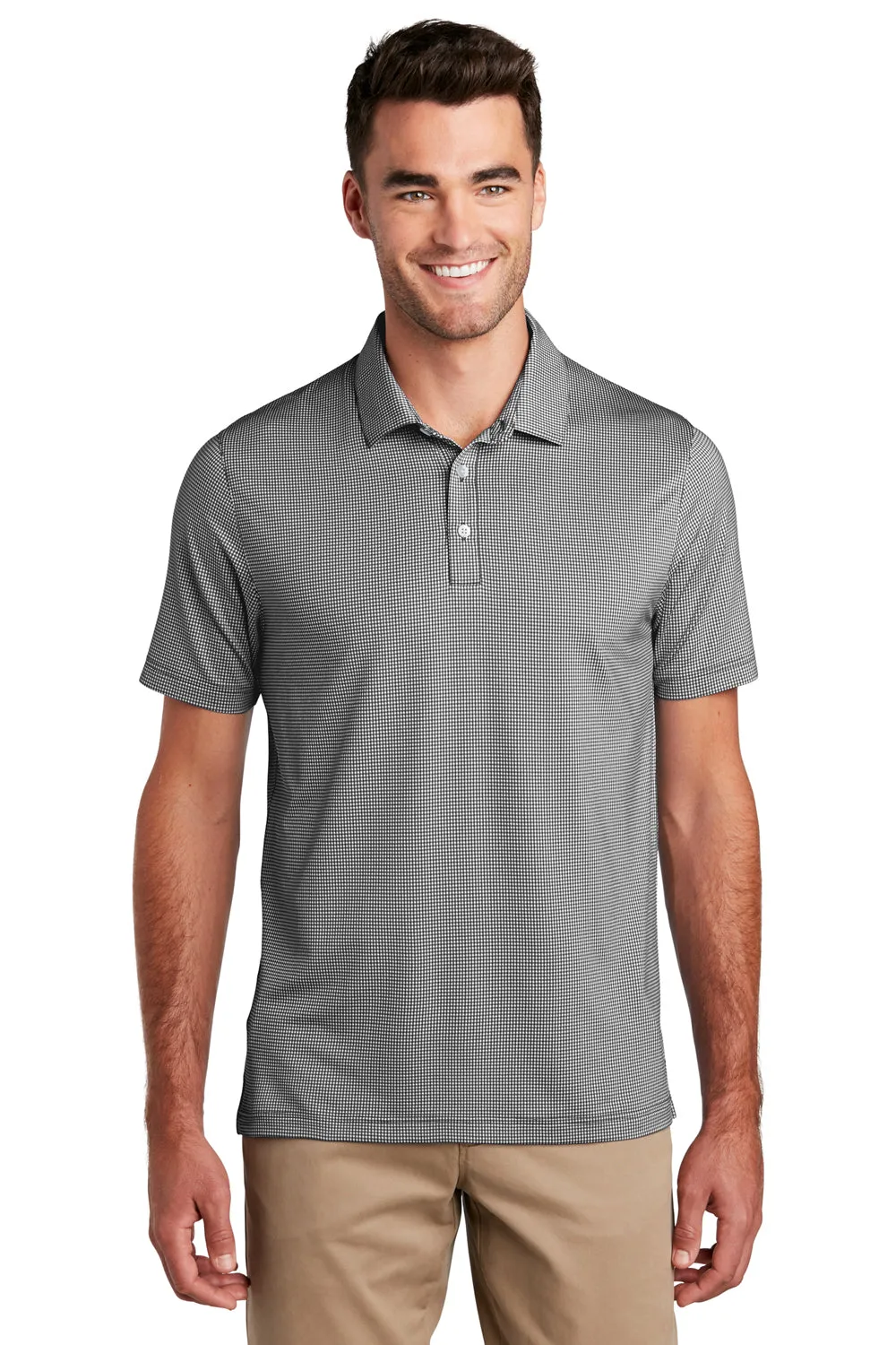 Port Authority Mens Gingham Moisture Wicking Short Sleeve Polo Shirt - Black/White - Closeout  Premium quality Clothing Port-Authority