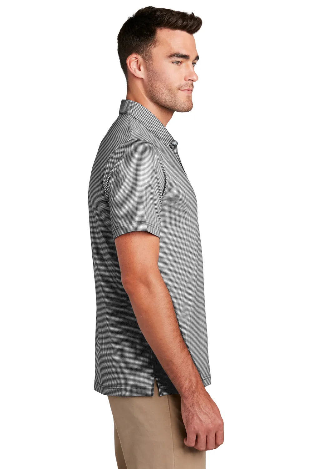 Port Authority Mens Gingham Moisture Wicking Short Sleeve Polo Shirt - Black/White - Closeout  Premium quality Clothing Port-Authority