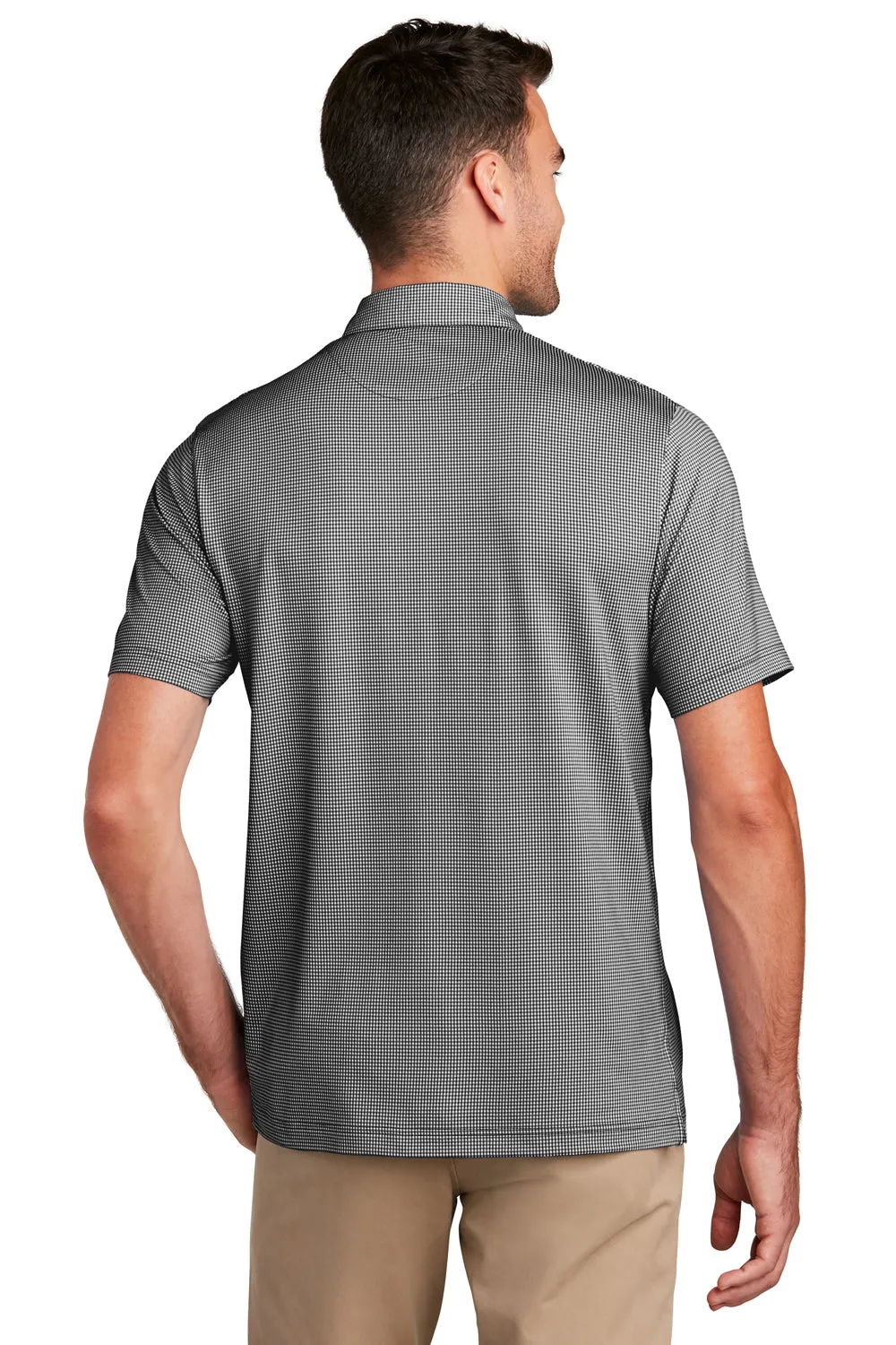 Port Authority Mens Gingham Moisture Wicking Short Sleeve Polo Shirt - Black/White - Closeout  Premium quality Clothing Port-Authority