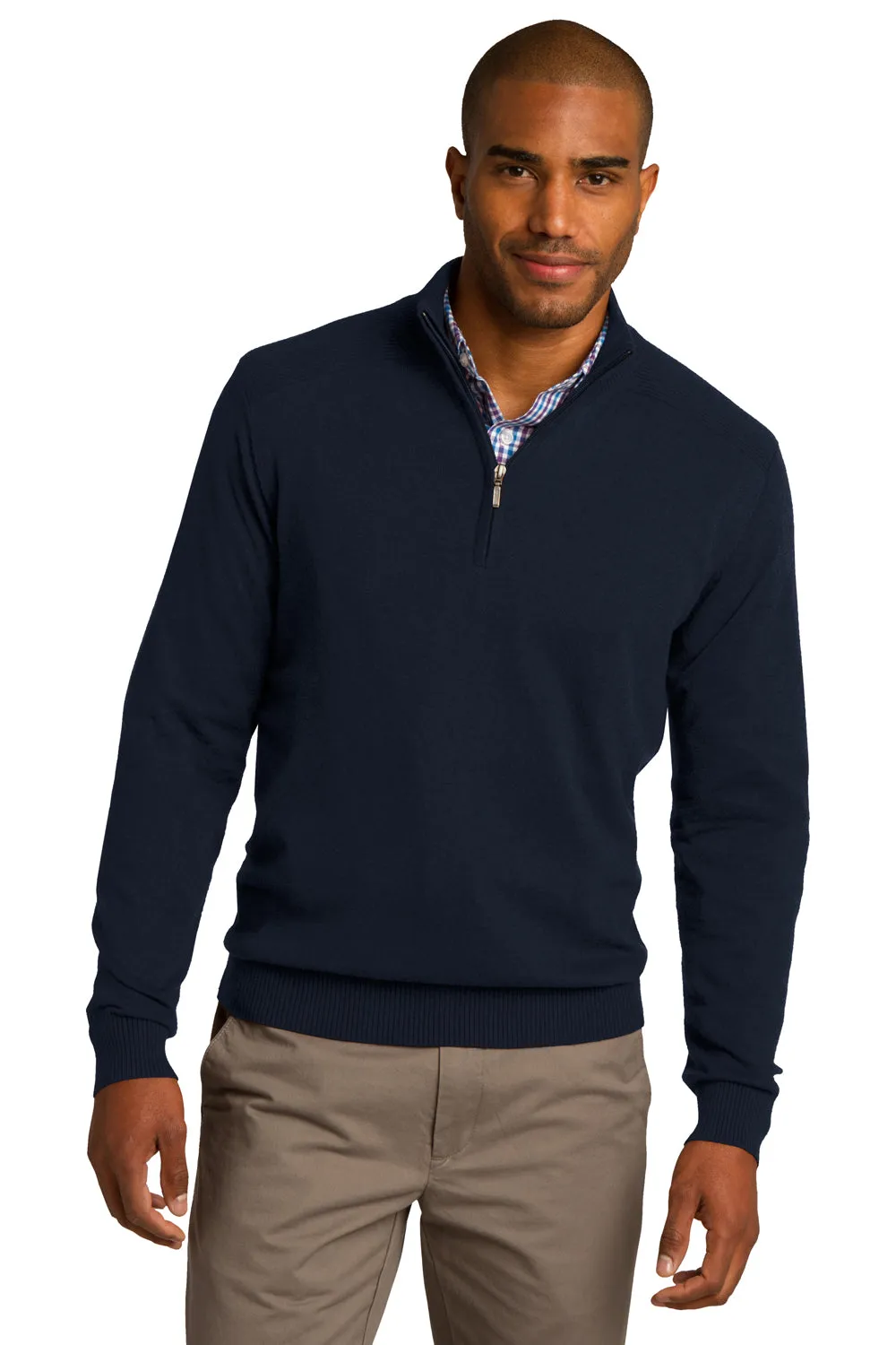 Port Authority Mens Long Sleeve 1/4 Zip Sweater - Navy Blue - Closeout  Premium quality Clothing Port-Authority