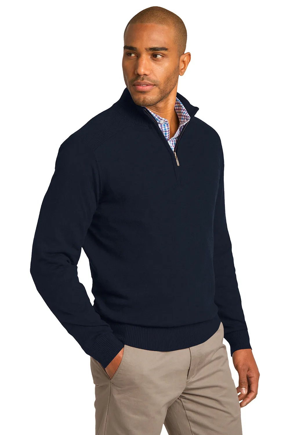 Port Authority Mens Long Sleeve 1/4 Zip Sweater - Navy Blue - Closeout  Premium quality Clothing Port-Authority