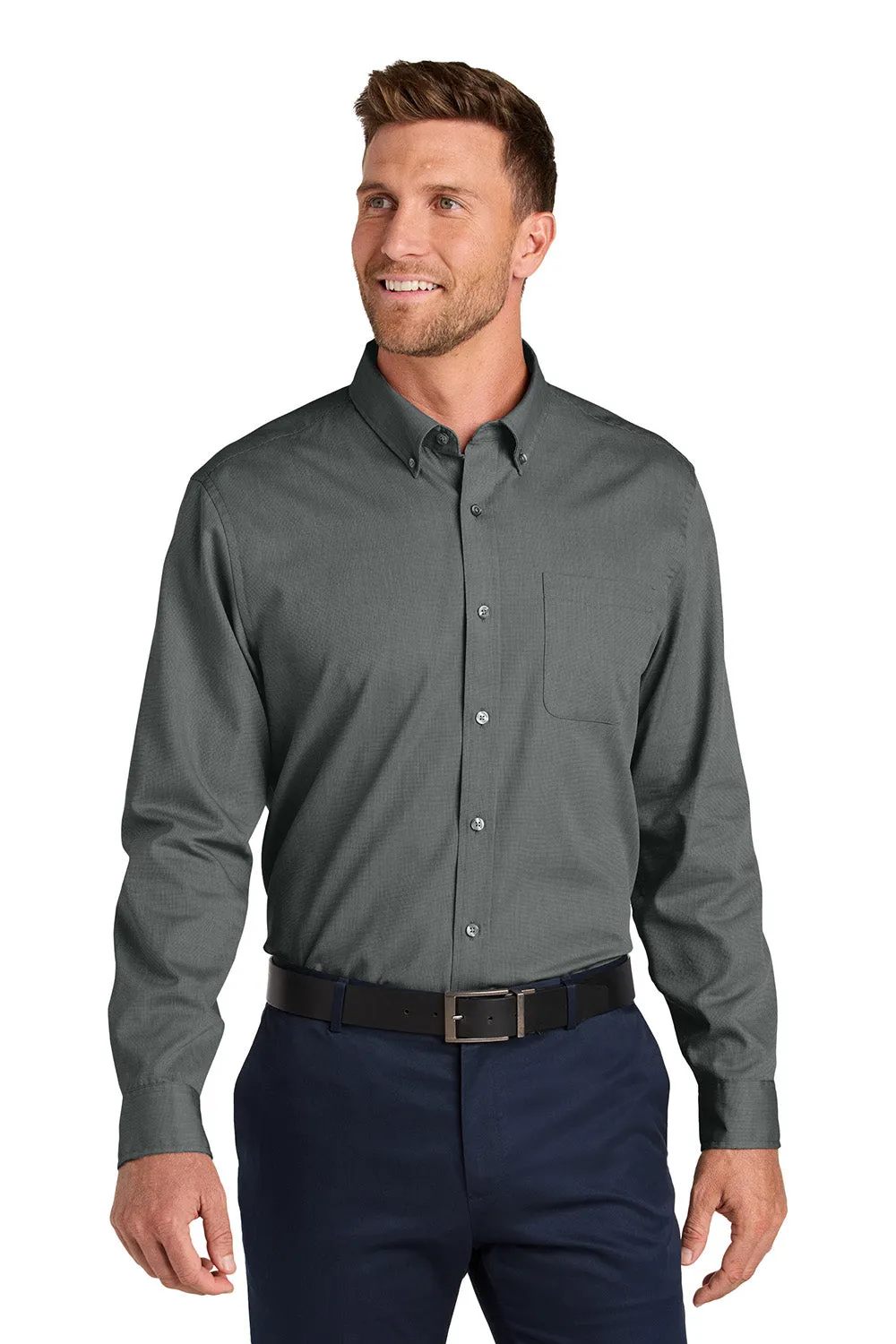 Port Authority Mens Nailhead Easy Care Long Sleeve Button Down Shirt w/ Pocket - Deep Black  Premium quality Clothing Port-Authority