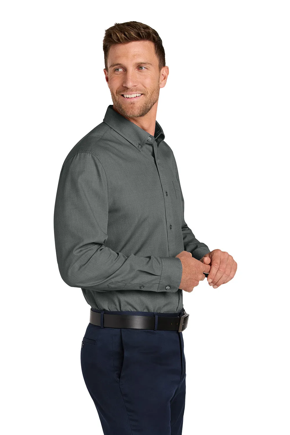 Port Authority Mens Nailhead Easy Care Long Sleeve Button Down Shirt w/ Pocket - Deep Black  Premium quality Clothing Port-Authority