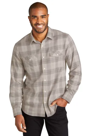Port Authority Mens Ombre Plaid Long Sleeve Button Down Shirt w/ Double Pockets - Frost Grey  Premium quality Clothing Port-Authority